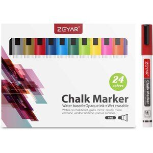 Liquid Chalk‎ Marker Set – 24 Colors, Fine Tip Wet Erase Pens Chalkboards, Glass